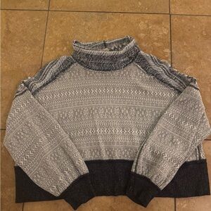 We The Free Blue and Gray Patterned Turtleneck Sweater